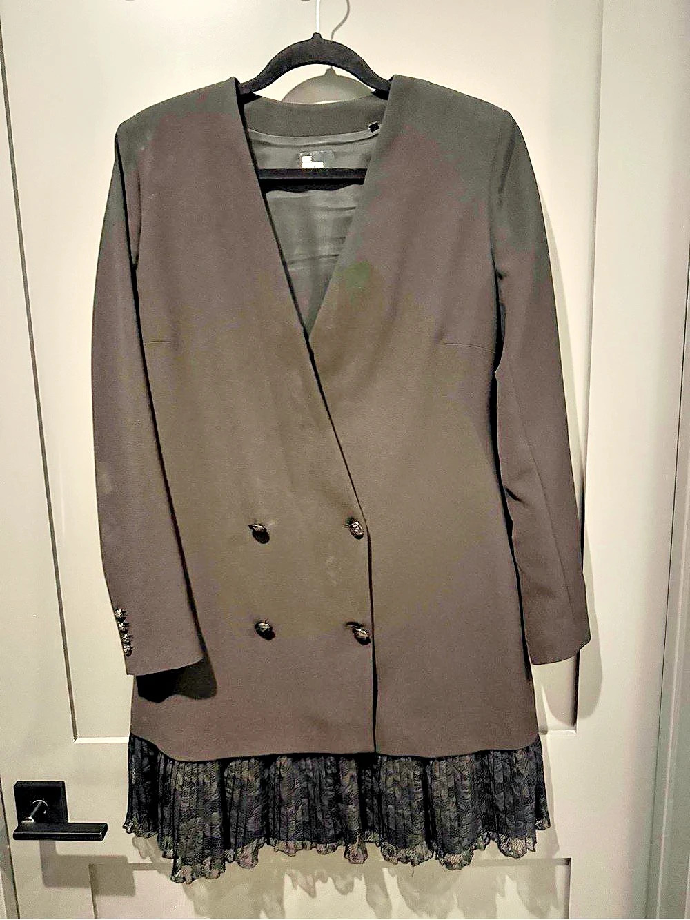 The Kooples Double-Breasted Blazer Dress with Lace Hem Black